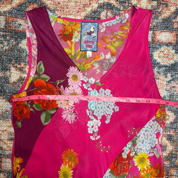 Johnny Was Golden Bouquet Vibrant Pink Floral Bias Maxi Dress Size Small - Picture 12 of 16